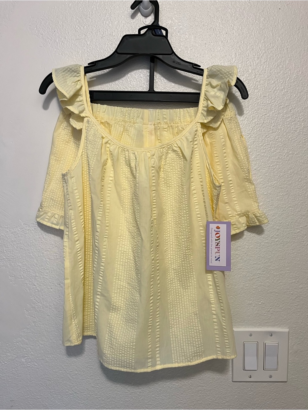Women’s Light Yellow Cold-Shoulder Ruffle Blouse